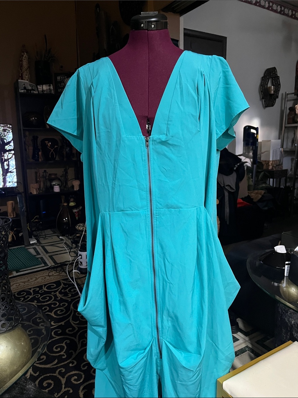 City Chic Teal Zip-Front Draped Dress 
(SZ. L-20)